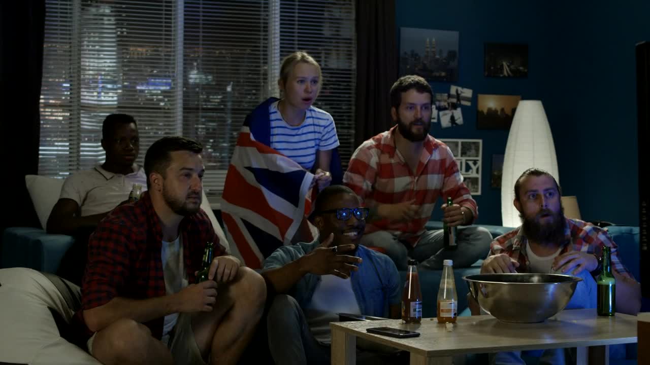 Stock Video Excited Friends Watching Sports On Tv Live Wallpaper For PC