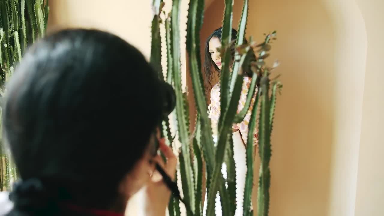 Stock Video Ethnic Fashion Model Poses With Cactus Live Wallpaper For PC