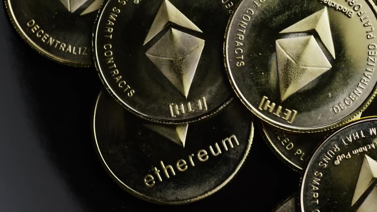 Stock Video Ethereum Golden Coins Shine And Rotate Live Wallpaper For PC