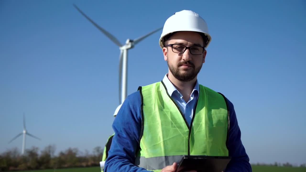 Stock Video Engineer Standing On A Wind Turbines Field Live Wallpaper For PC