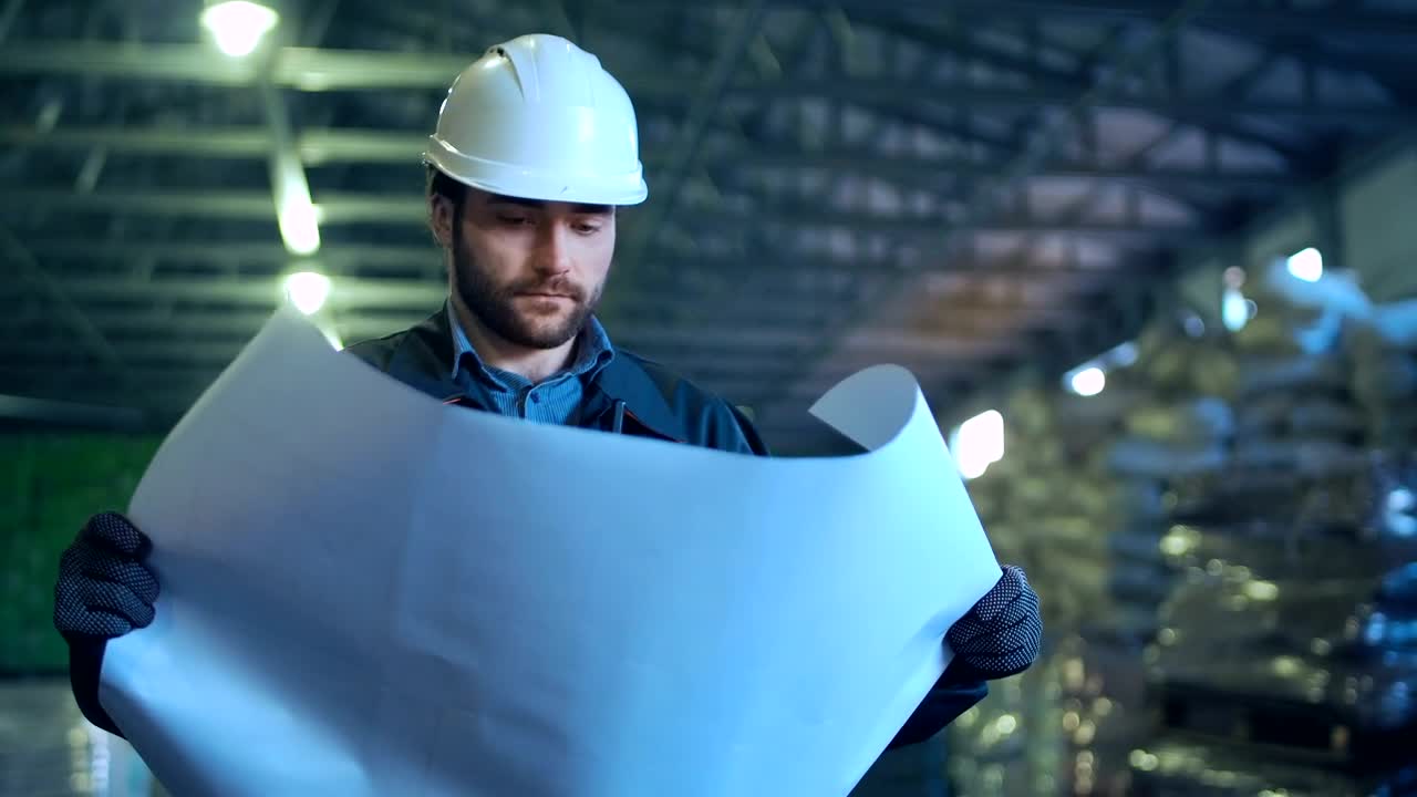 Stock Video Engineer Holding A Blueprint In A Warehouse Live Wallpaper For PC