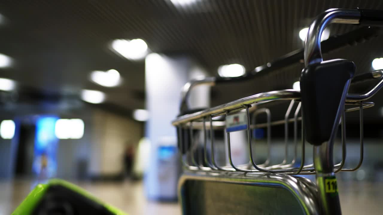 Stock Video Empty Airport Luggage Cart Close Up Live Wallpaper For PC