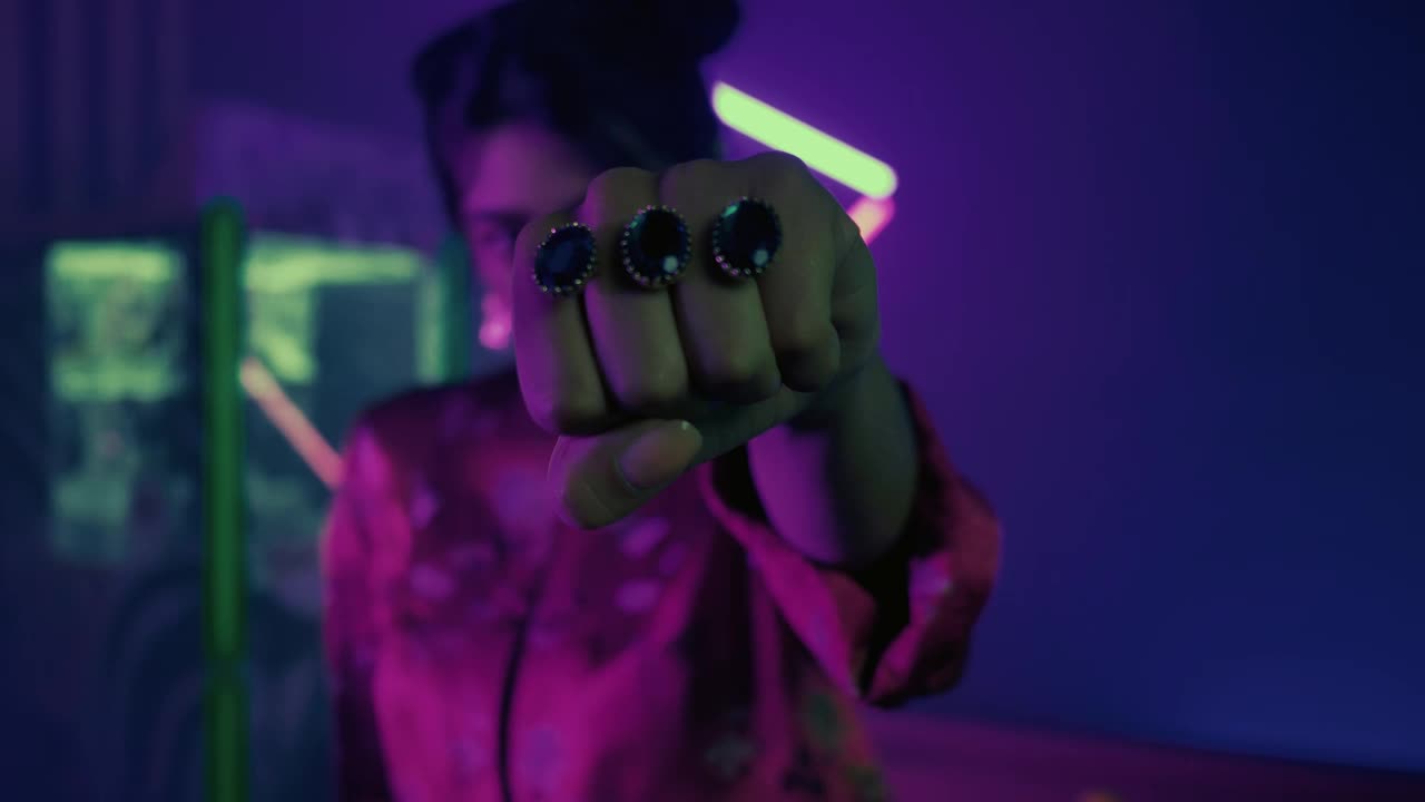 Stock Video Elegant Woman In Kimono In Dark Playroom Live Wallpaper For PC