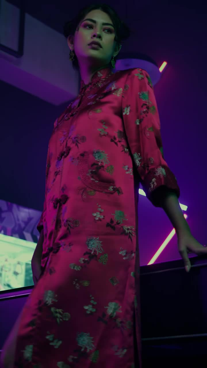 Stock Video Elegant Woman In A Japanese Dress In A Game Room Live Wallpaper For PC