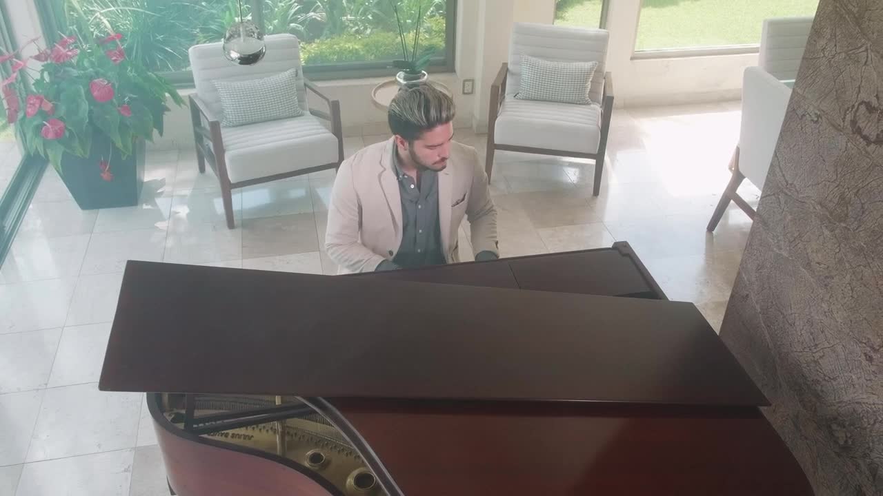 Stock Video Elegant Pianist Playing At His Home Live Wallpaper For PC