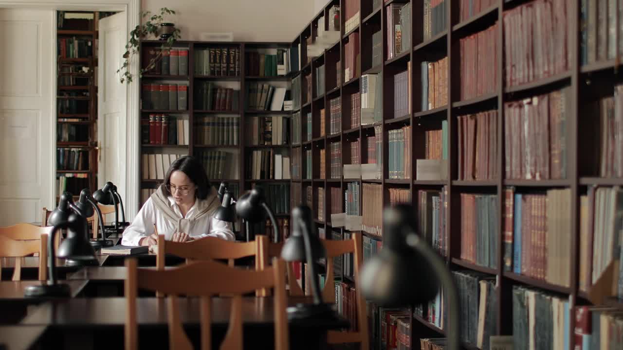 Stock Video Educated Woman Studies For Exam In University Library Live Wallpaper For PC