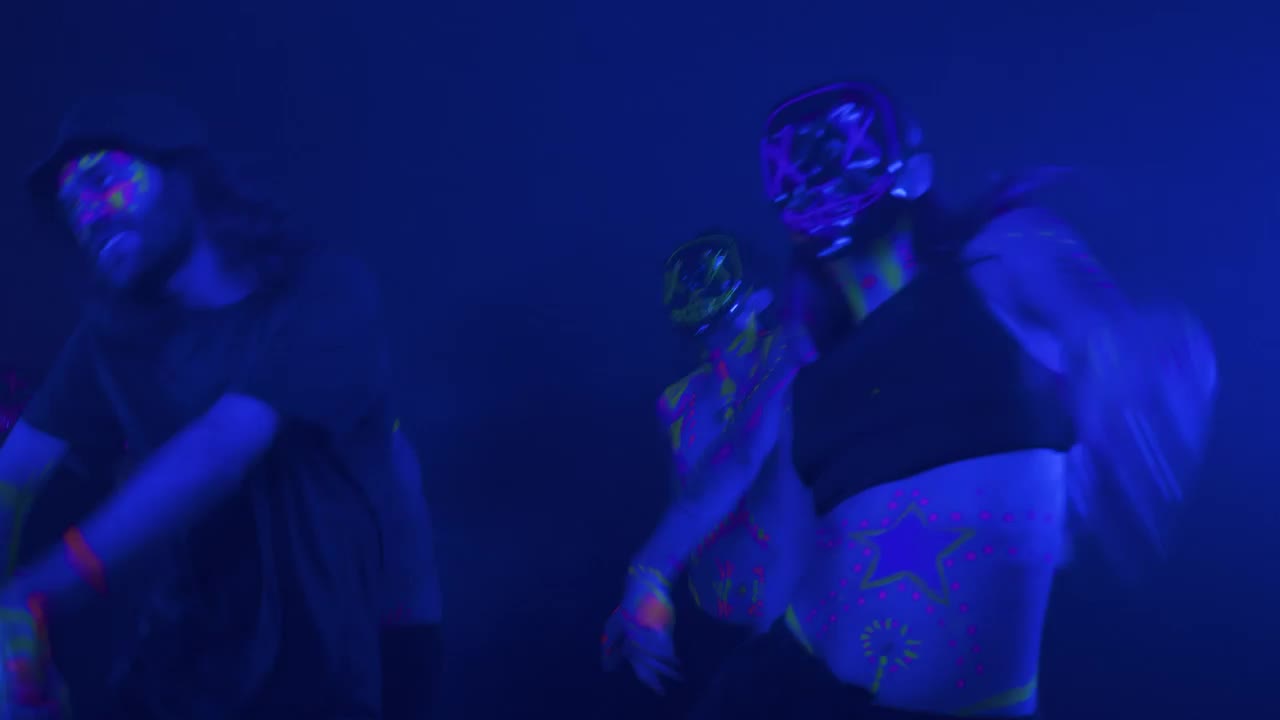 Stock Video Dynamic Choreography Of People With Mask In The Dark Live Wallpaper For PC