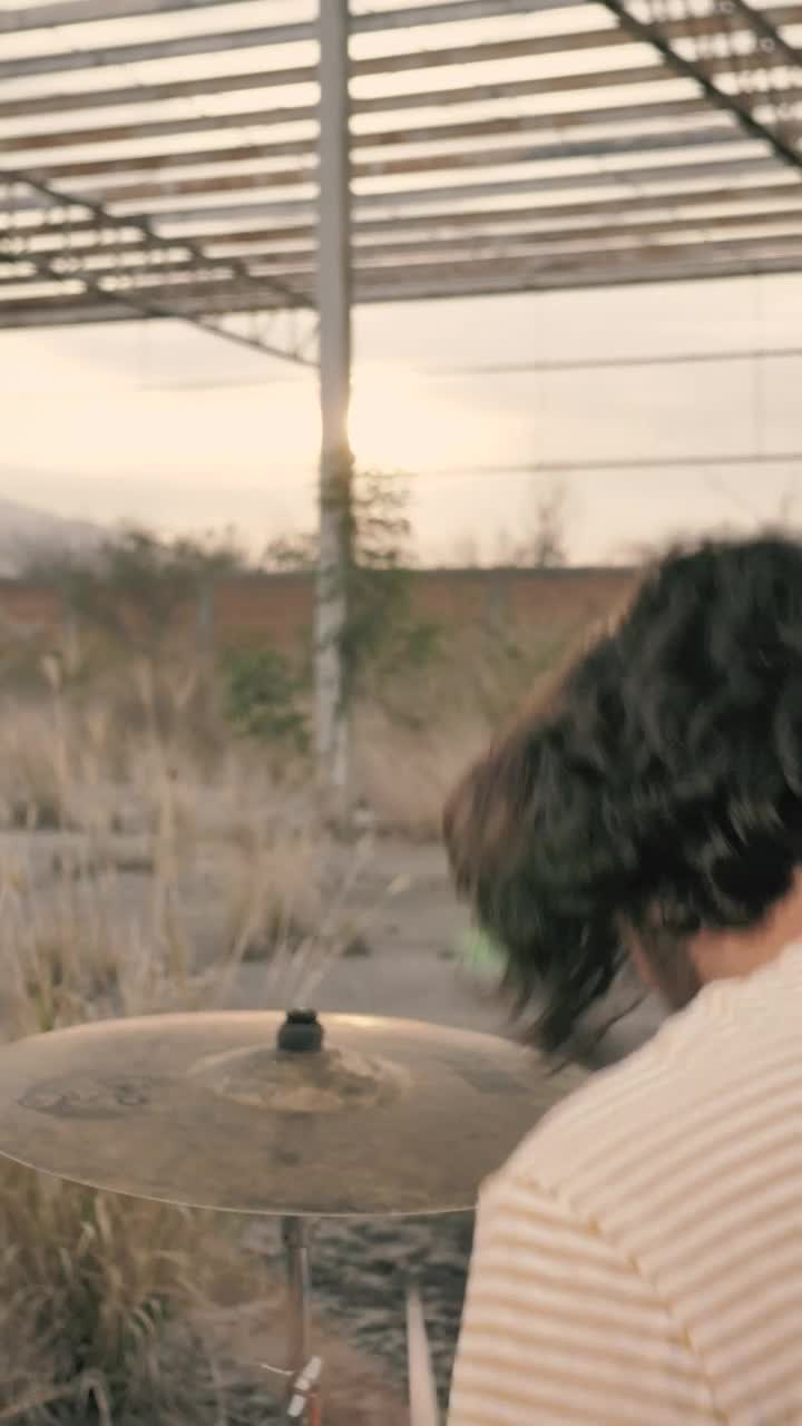 Stock Video Drummer Playing Intensely In A Deserted Place Live Wallpaper For PC
