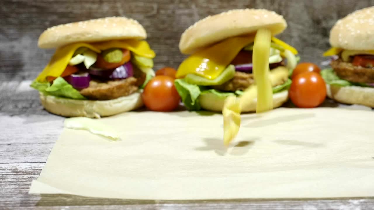 Stock Video Dropping Fries Next To Burgers Live Wallpaper For PC