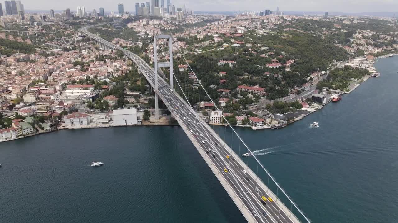 Stock Video Drone View Of A Bridge Crossing A Big River Live Wallpaper For PC