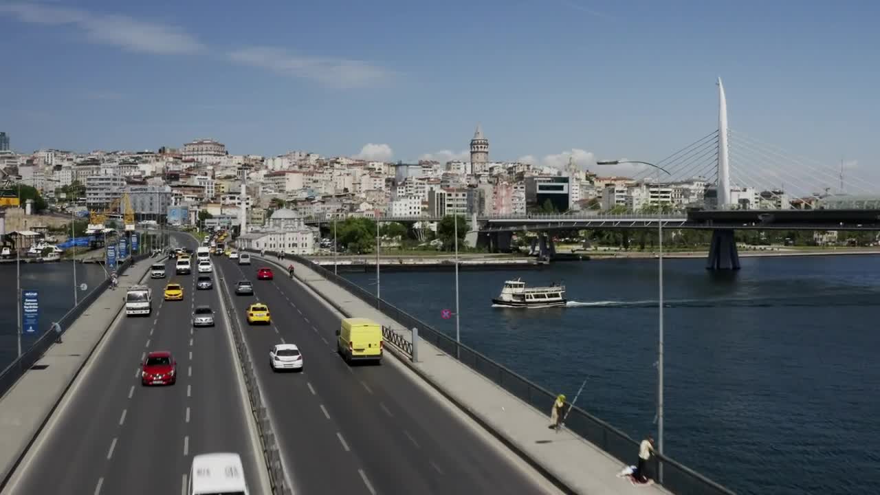 Stock Video Drone Flying Low Above The Golden Horn Bridge Live Wallpaper For PC
