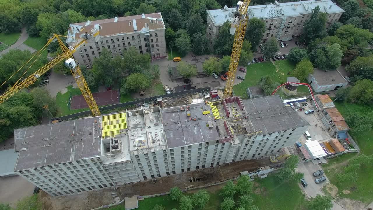 Stock Video Drone Flying Above Construction Cranes Live Wallpaper For PC