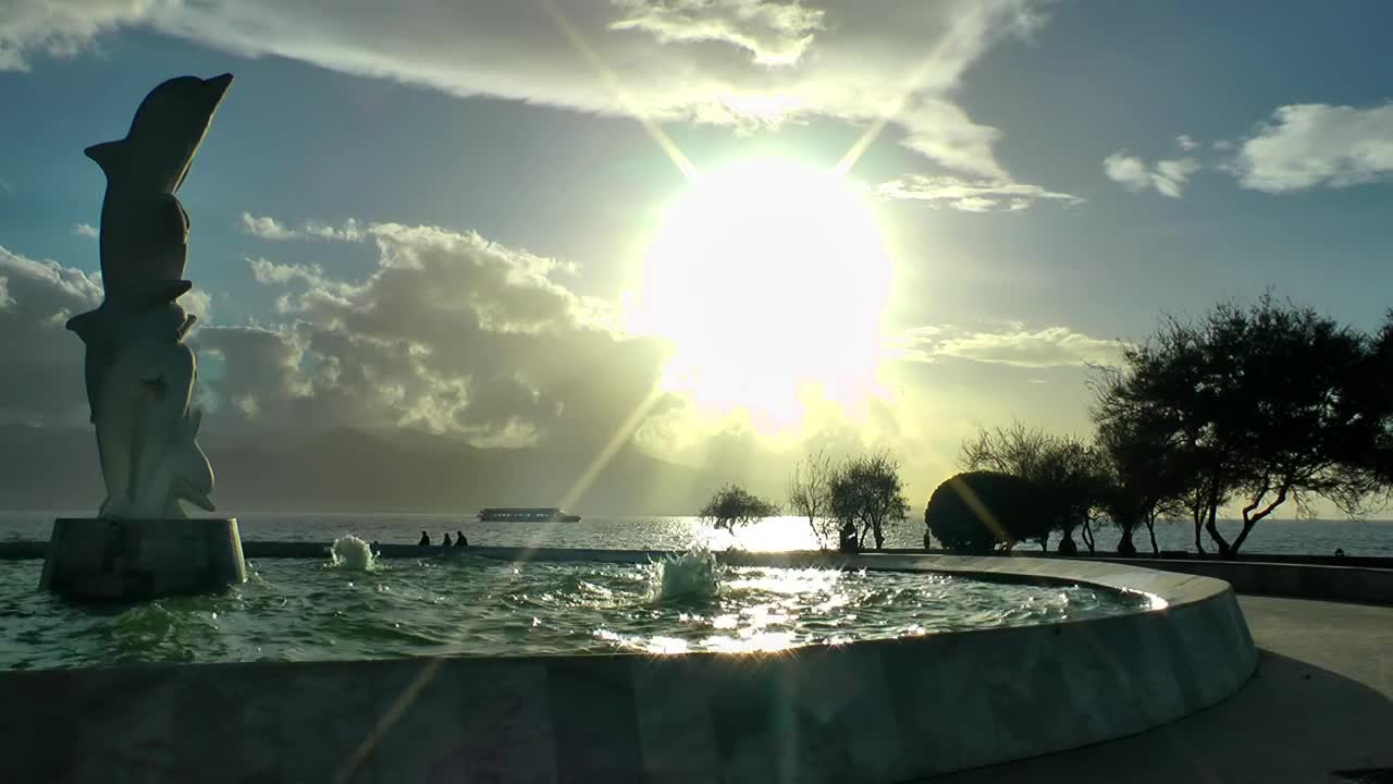 Stock Video Dolphin Statue In A Fountain On The Beach Live Wallpaper For PC