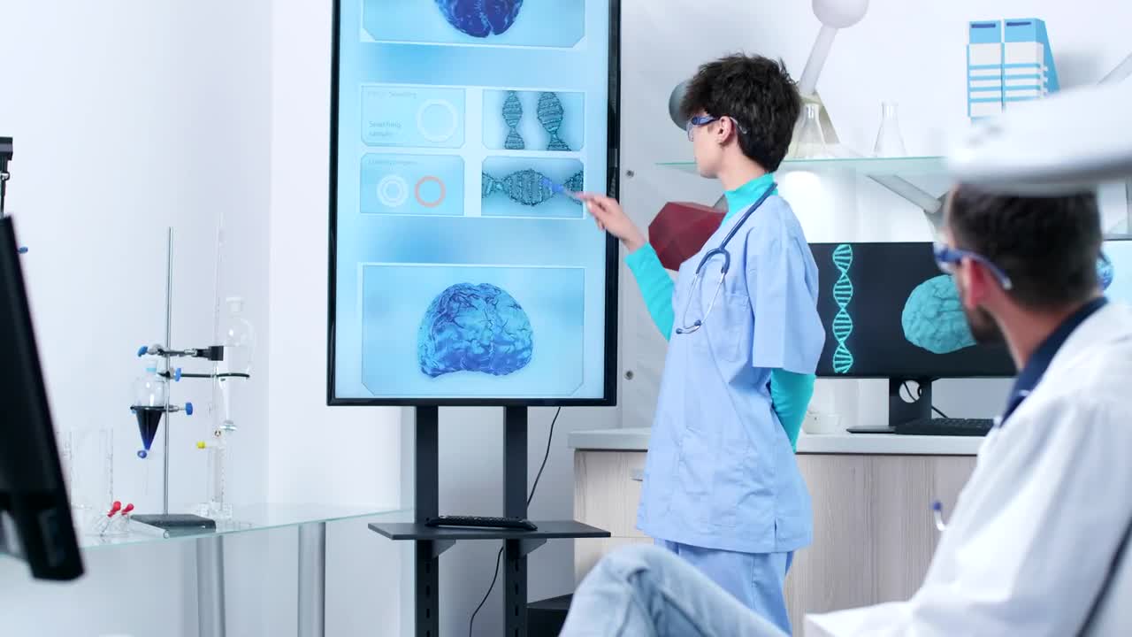 Stock Video Doctors In Futuristic Lab Discuss D Brain Models Live Wallpaper For PC
