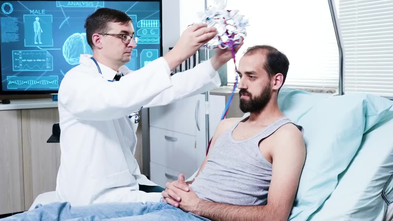 Stock Video Doctor Prepares Patient For Brain Scan In Hospital Live Wallpaper For PC