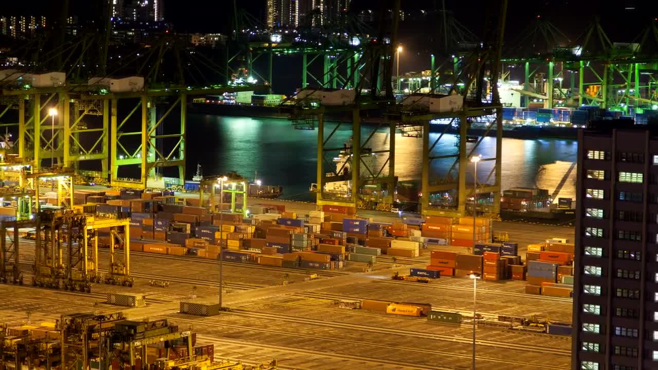 Stock Video Docks Of Singapore With Shipping Containers At Night Live Wallpaper For PC