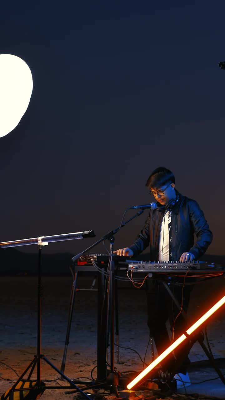 Stock Video Dj In A Desert At Night Illuminated With Light Bars Live Wallpaper For PC