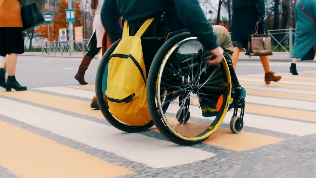 Stock Video Disabled Man On A Wheelchair On Pedestrian Crossing Live Wallpaper For PC