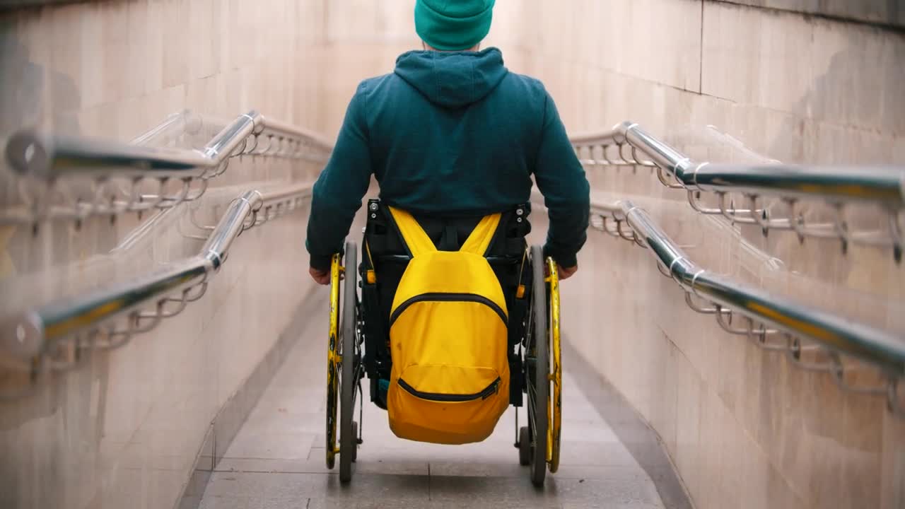 Stock Video Disabled Man In A Wheelchair Getting Down The Special Ramp Live Wallpaper For PC