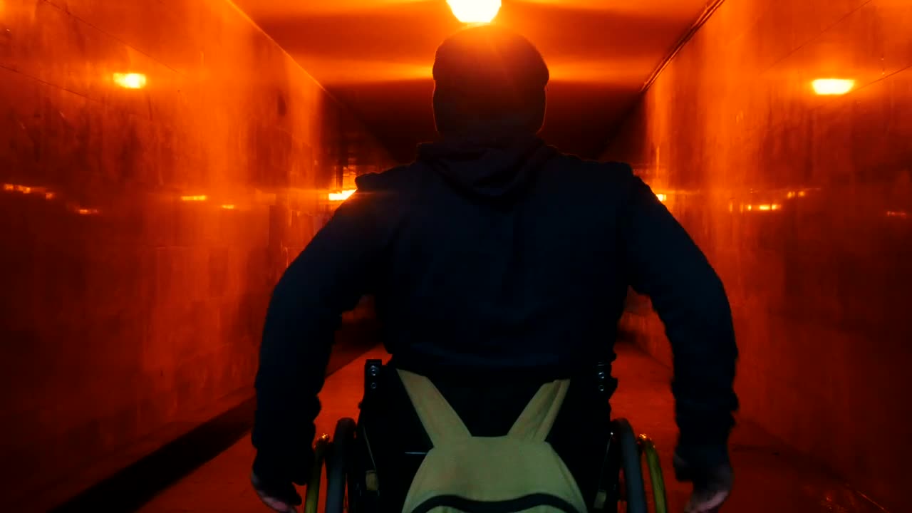 Stock Video Disabled Man In A Wheelchair Crossing An Underpass Tunnel Live Wallpaper For PC