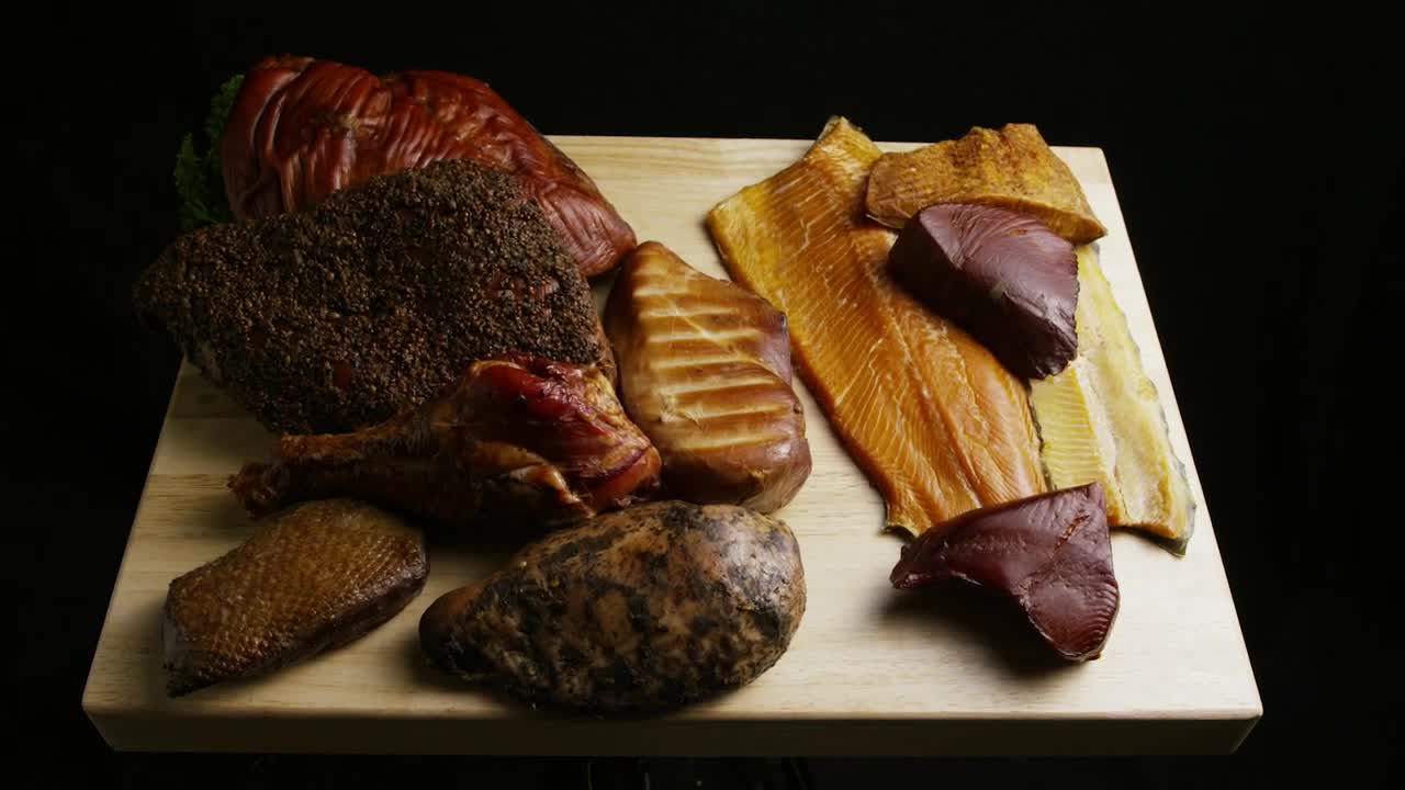 Stock Video Different Types Of Meat On A Table On Black Background Live Wallpaper For PC