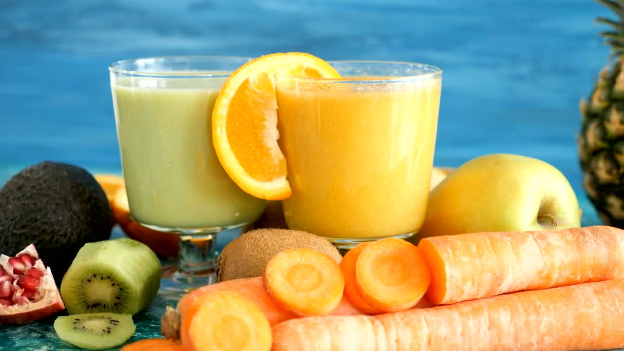 Stock Video Detox Diet Smoothies Surrounded By Fruits And Vegetables Live Wallpaper For PC