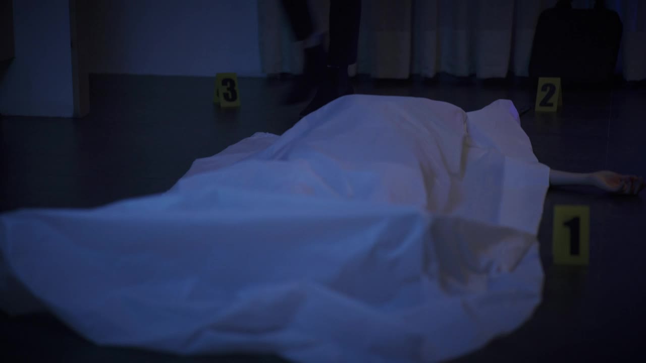 Stock Video Detective Woman Checking A Body At A Crime Scene Live Wallpaper For PC