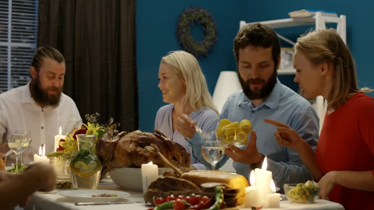 Stock Video Friends Having Thanksgiving Dinner Together Live Wallpaper For PC
