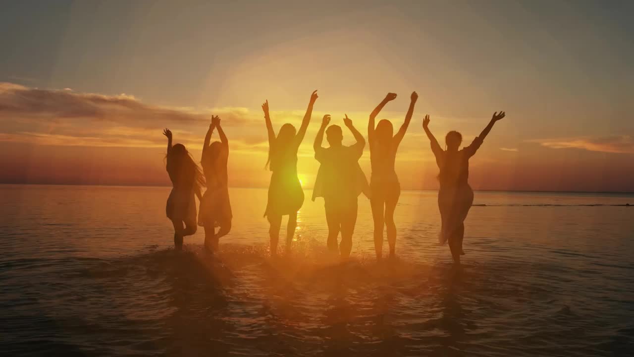 Stock Video Friends Enjoying Sunset On The Seashore Live Wallpaper For PC
