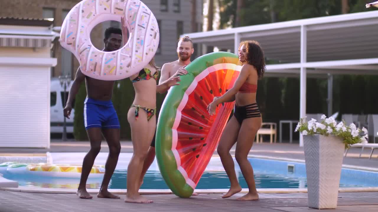 Stock Video Friends Dancing Happily Near A Swimming Pool Live Wallpaper For PC