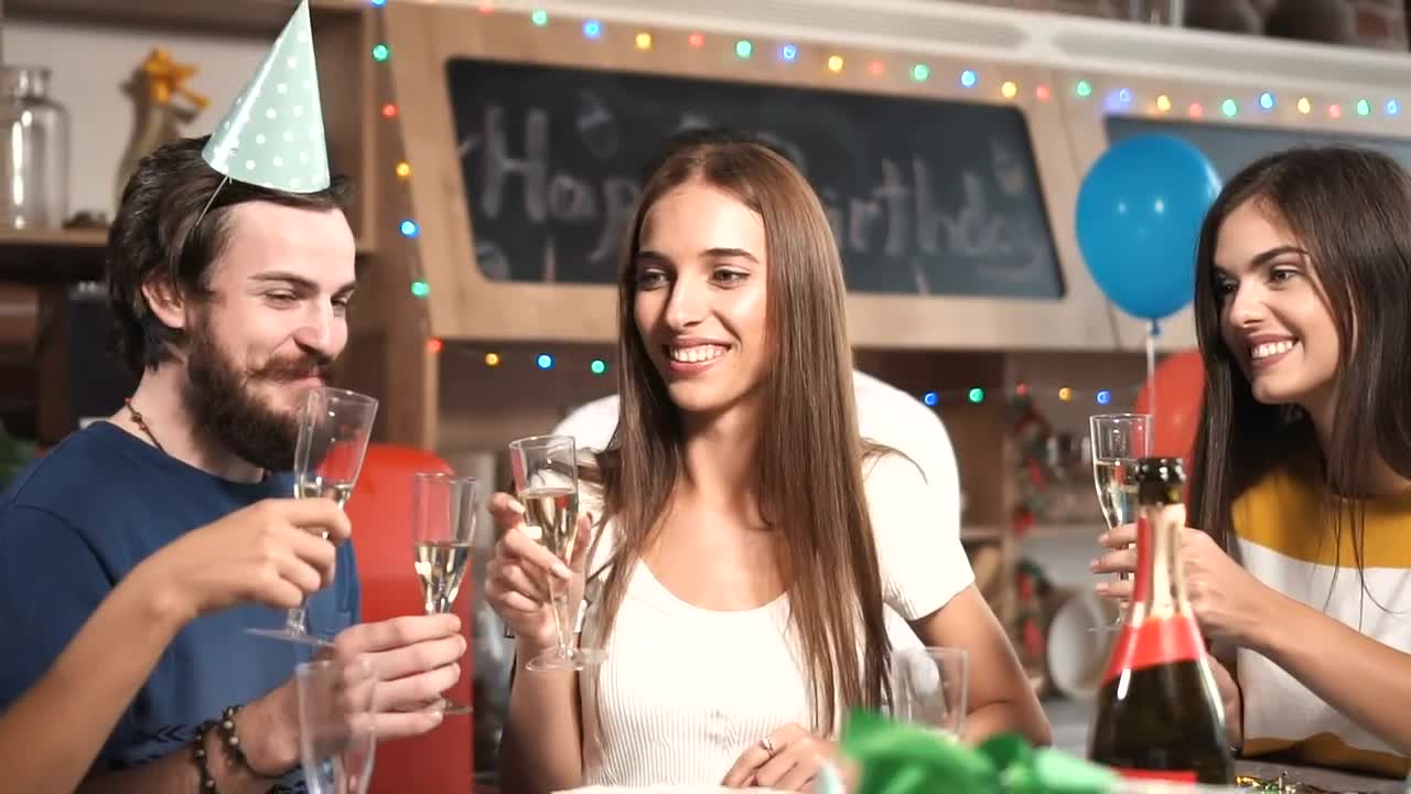Stock Video Friends Celebrate With Champagne At Birthday Party Live Wallpaper For PC