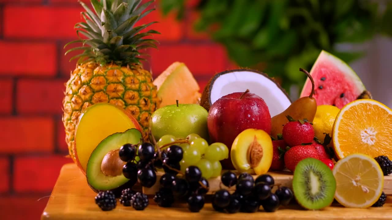 Stock Video Fresh Sliced Fruit Placed On A Table Live Wallpaper For PC