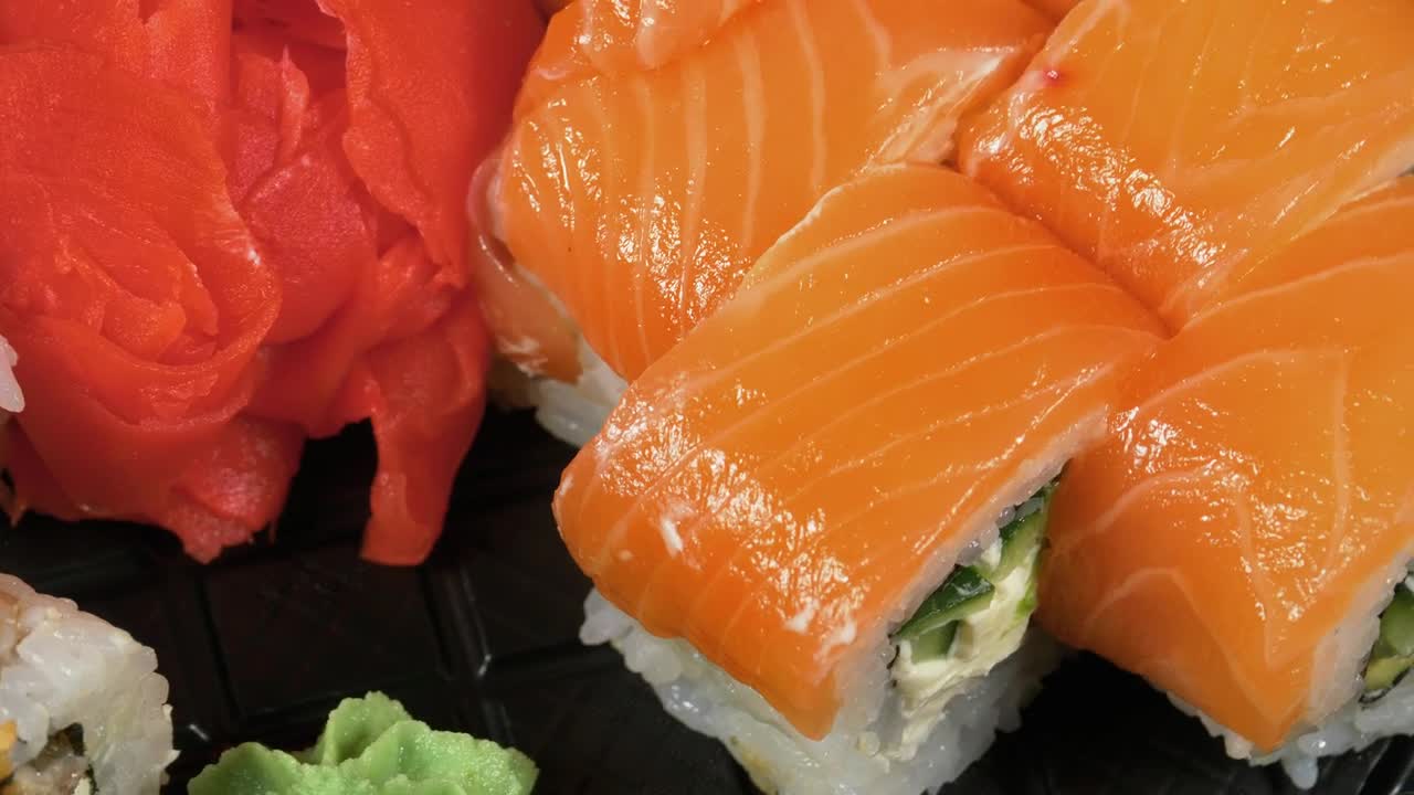 Stock Video Fresh Salmon Sushi Close Up Live Wallpaper For PC
