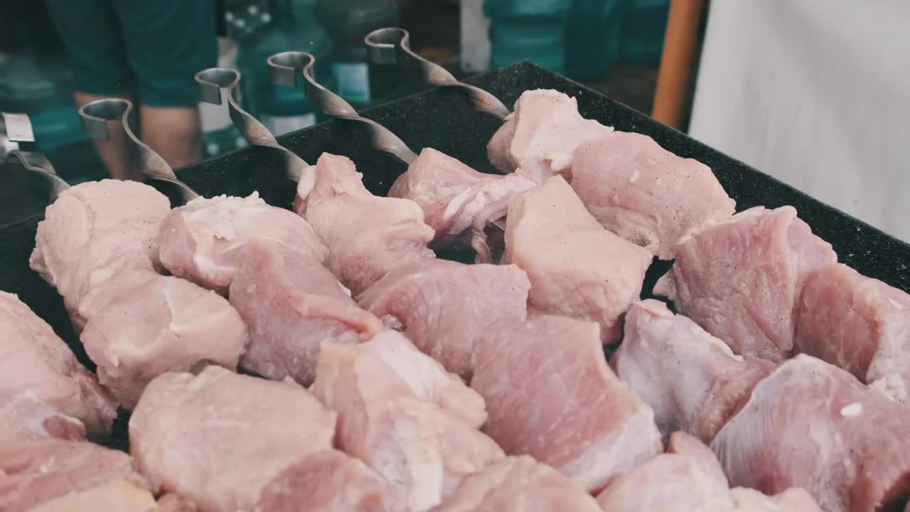 Stock Video Fresh Meat Skewers Close Up Live Wallpaper For PC