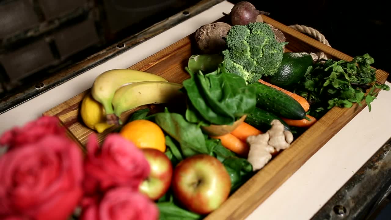 Stock Video Fresh Fruit And Vegetables In A Tray Live Wallpaper For PC