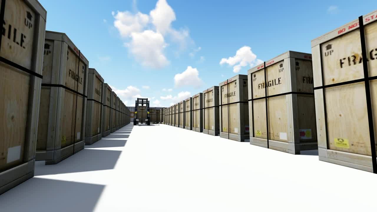 Stock Video Fork Crane Moving A Wooden Box Through A Box Aisle Live Wallpaper For PC