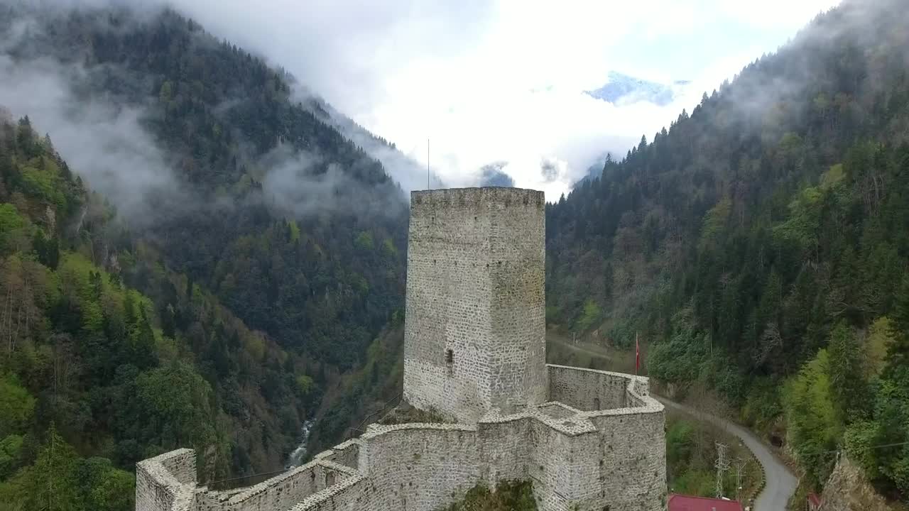 Stock Video Flying Through An Old Castle Towards The Forested Mountains Live Wallpaper For PC