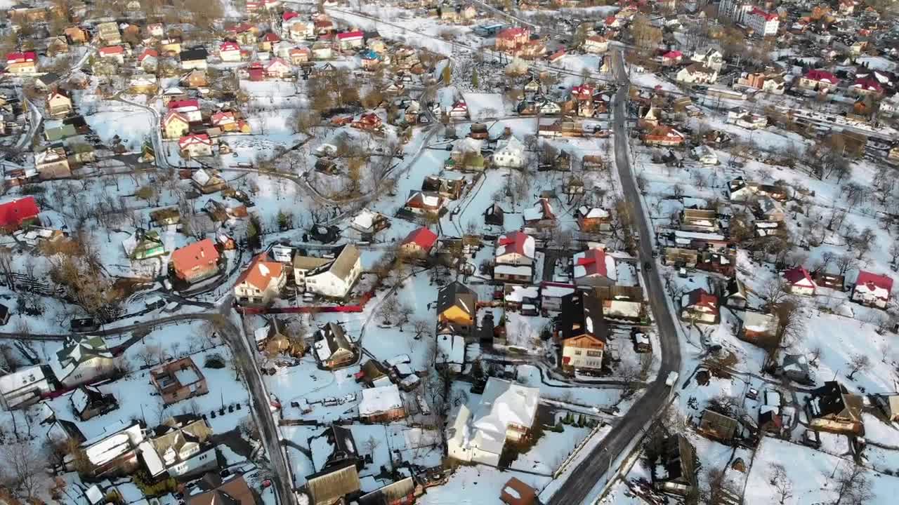 Stock Video Flying Over A Small Village In The Winter Live Wallpaper For PC