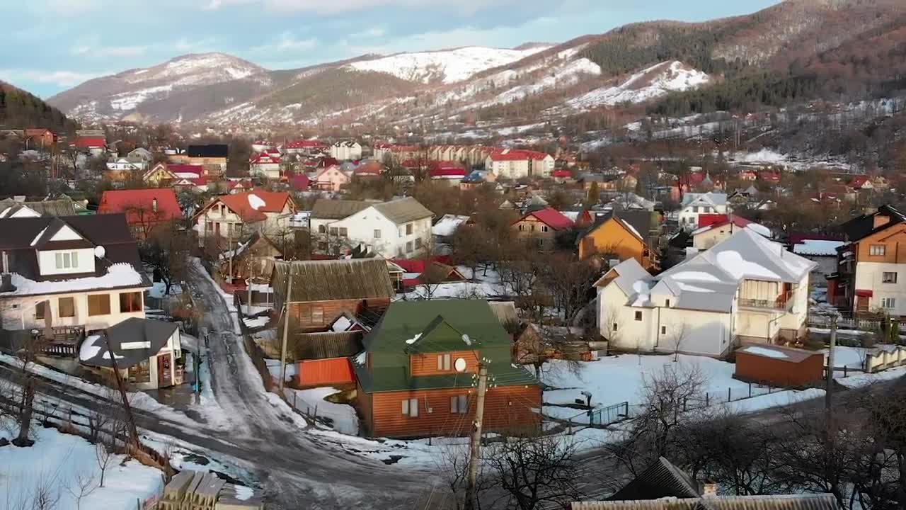 Stock Video Flying Over A Small Town During The Winter Live Wallpaper For PC