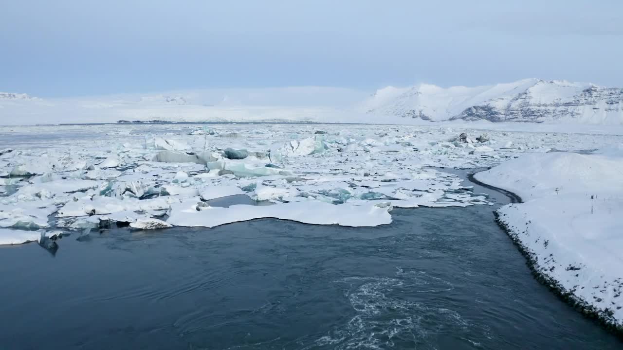 Stock Video Flying Over A River Full Of Big Ice At Iceland Live Wallpaper For PC