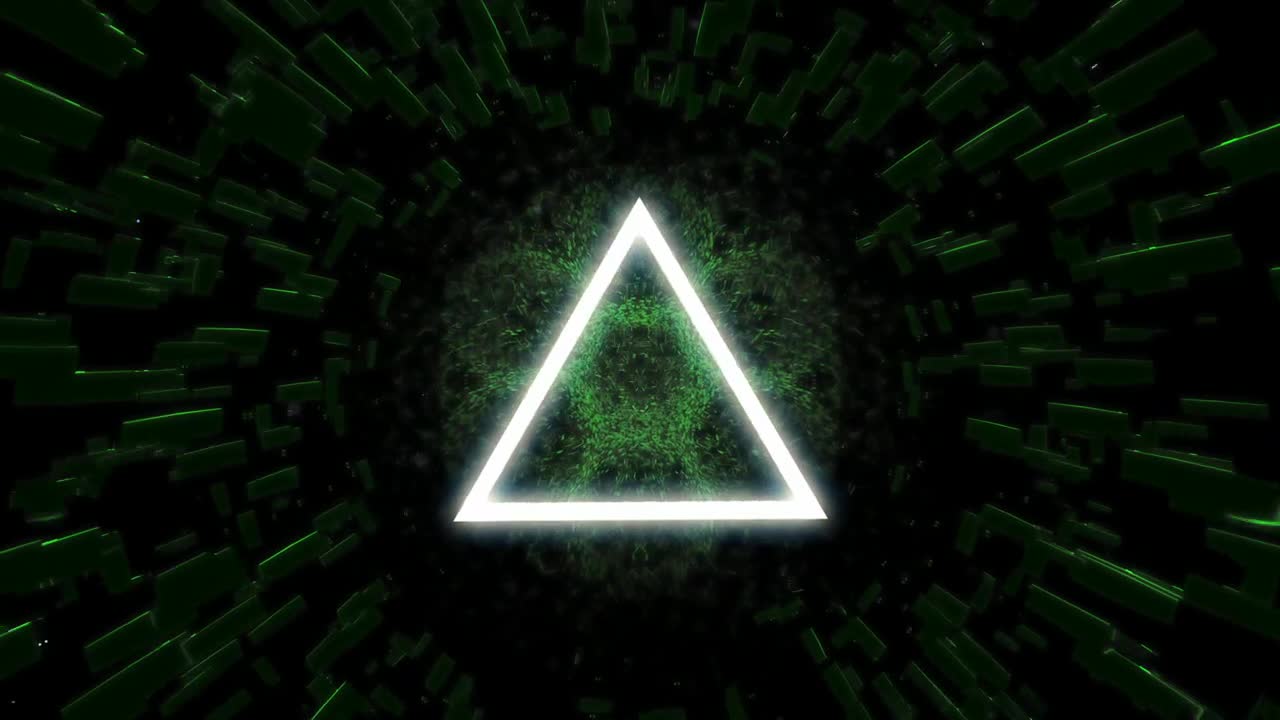 Stock Video Flying Between Triangles Of Light And Green Figures Live Wallpaper For PC