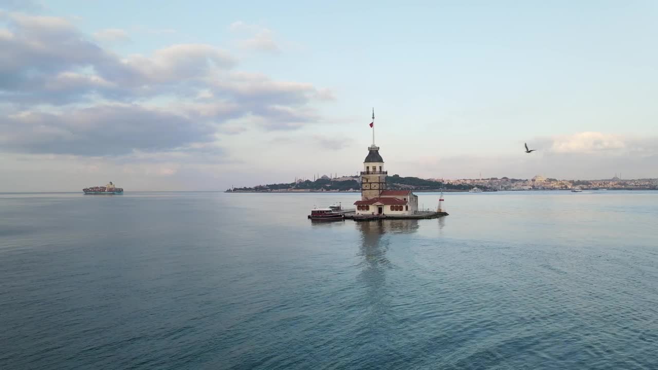 Stock Video Floating Lighthouse On A Sea Coast With Boats Live Wallpaper For PC