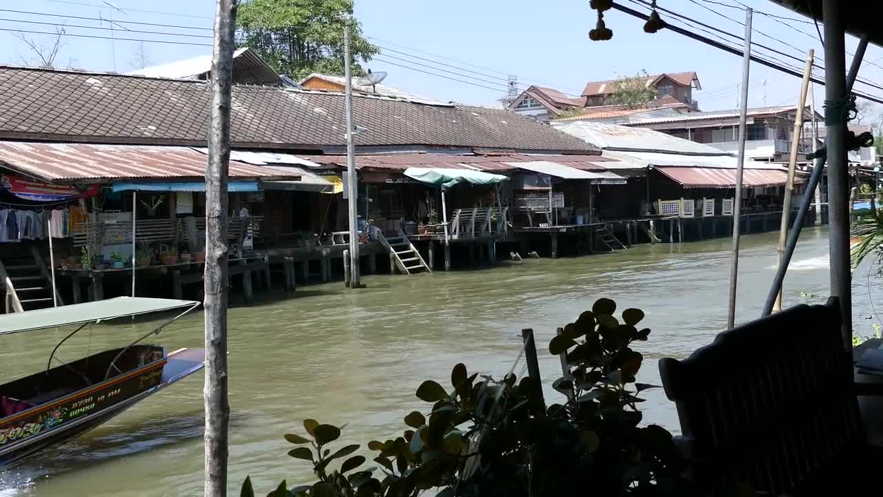 Stock Video Floating Market With A Speeding Boat Passing By Live Wallpaper For PC