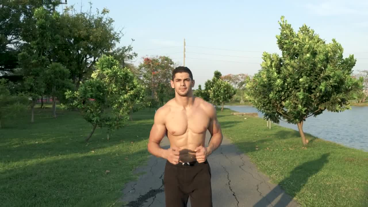Stock Video Fitness Man Running Shirtless In The Park Live Wallpaper For PC