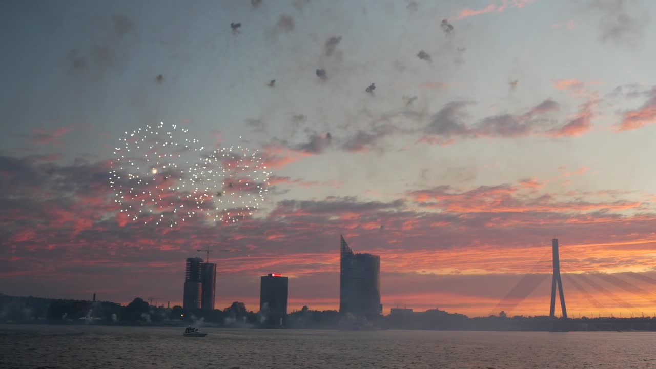 Stock Video Fireworks Above The City In The Sunset Live Wallpaper For PC
