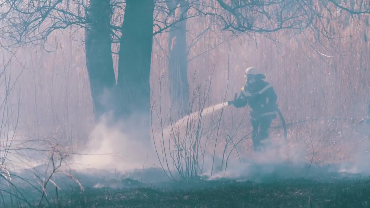 Stock Video Firefighters Throwing Water At Fire Live Wallpaper For PC