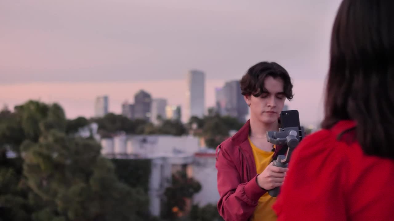 Stock Video Filming A Girl On Top With City Background Live Wallpaper For PC