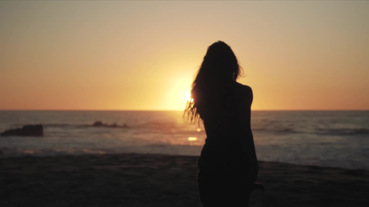 Stock Video Female Silhouette On The Beach Live Wallpaper For PC