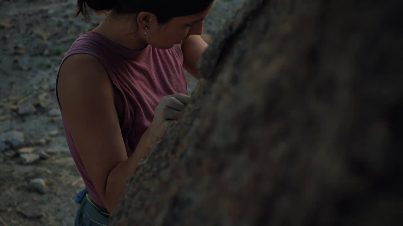 Stock Video Female Mountaineer Climbing Up A Rocky Hill Live Wallpaper For PC