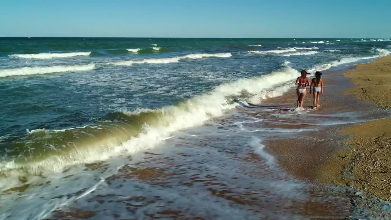 Stock Video Female Friends Strolling On The Seashore Live Wallpaper For PC